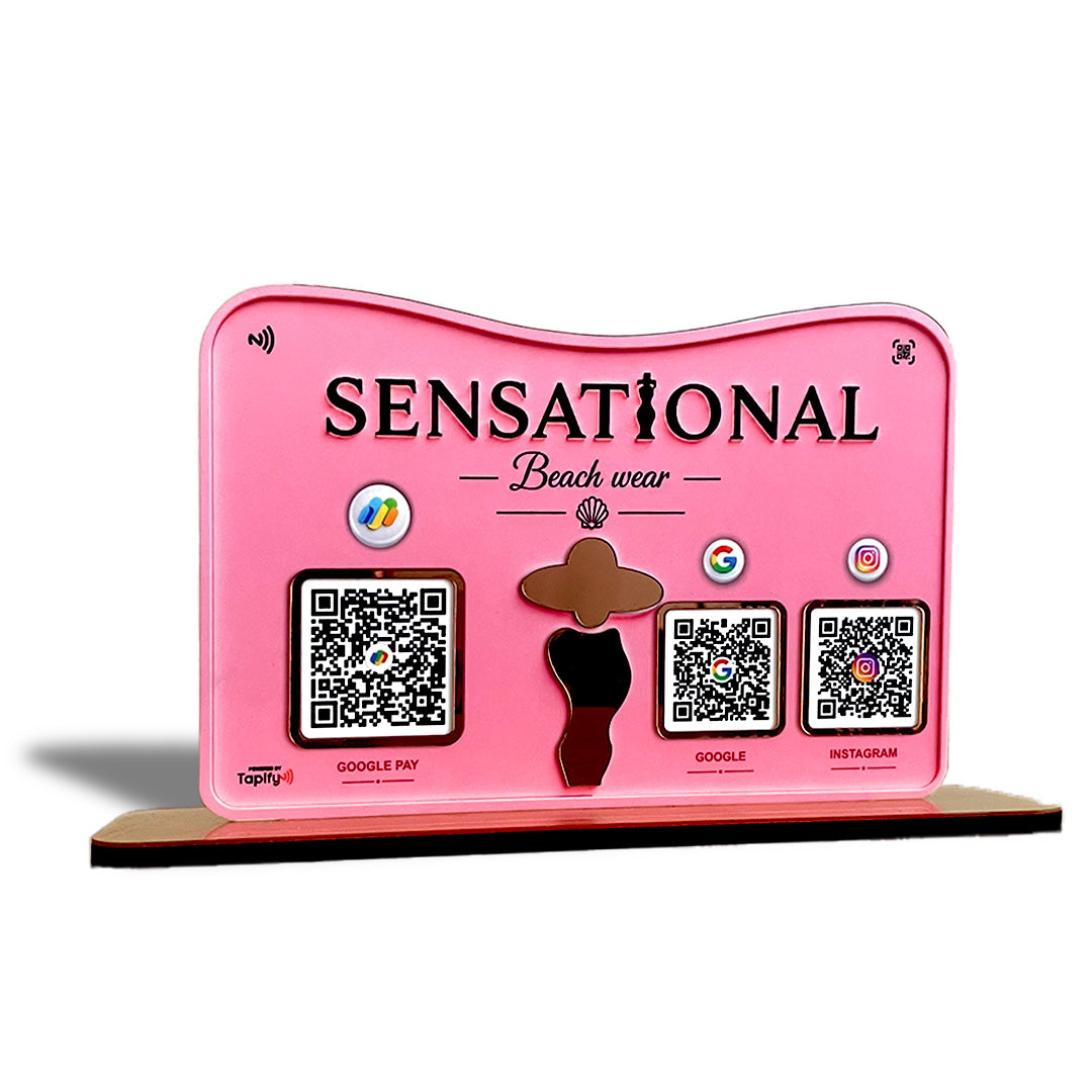 Premium Fashion Silhouette Smart NFC 3-in-1 Table Top Standee | Beachwear Theme