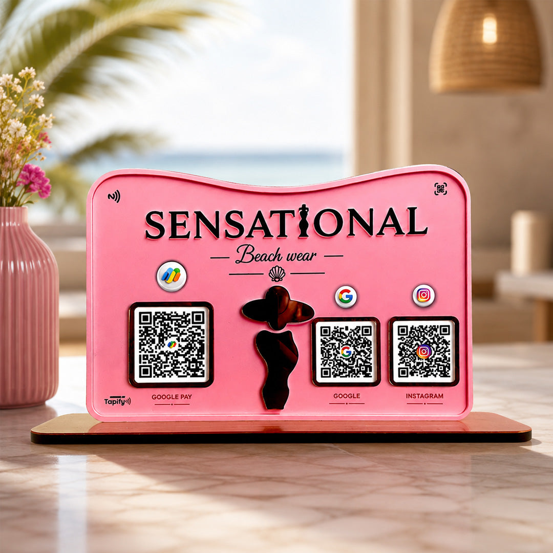 Premium Fashion Silhouette Smart NFC 3-in-1 Table Top Standee | Beachwear Theme