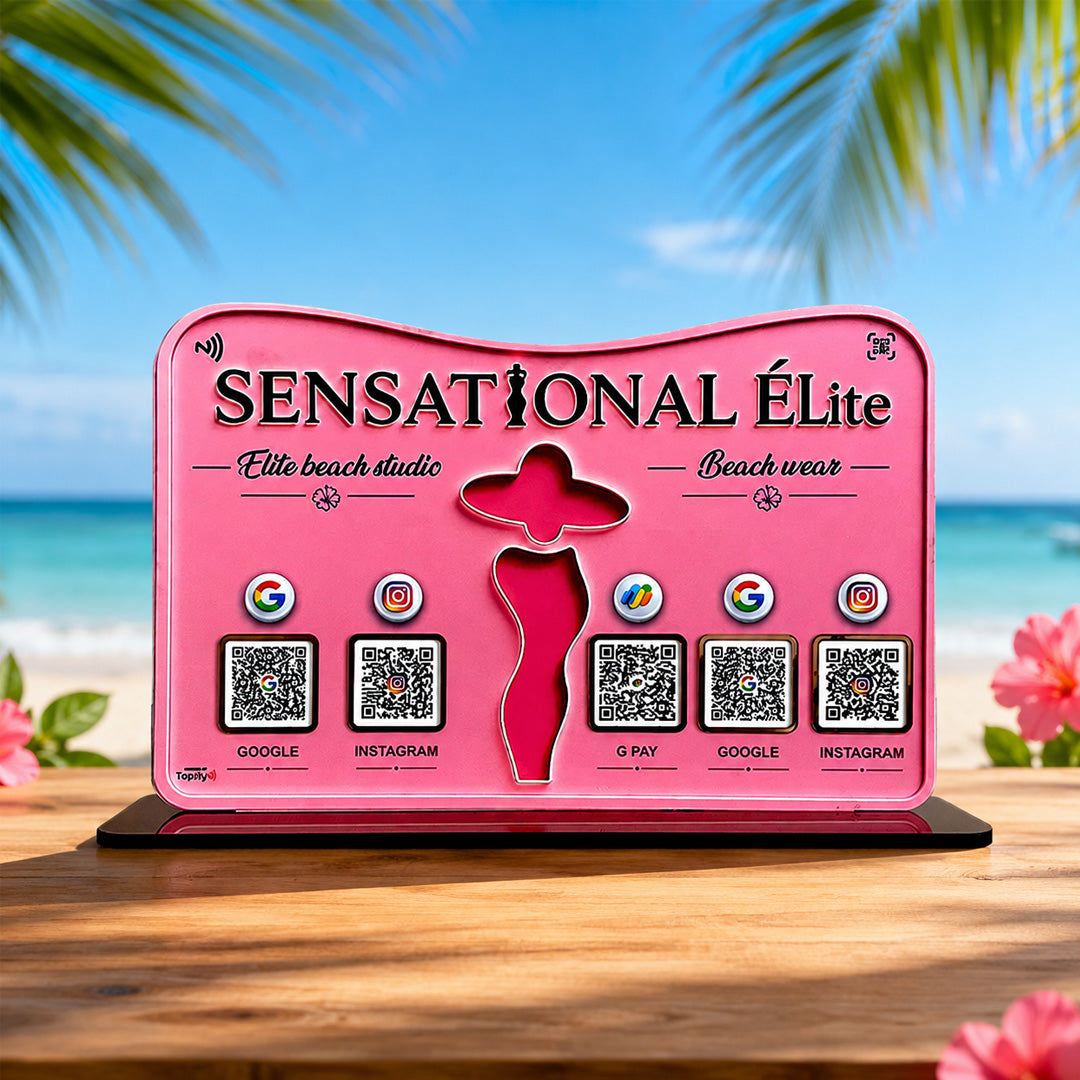 Premium Fashion Silhouette Smart NFC 5-in-1 Table Top Standee | Beachwear Theme