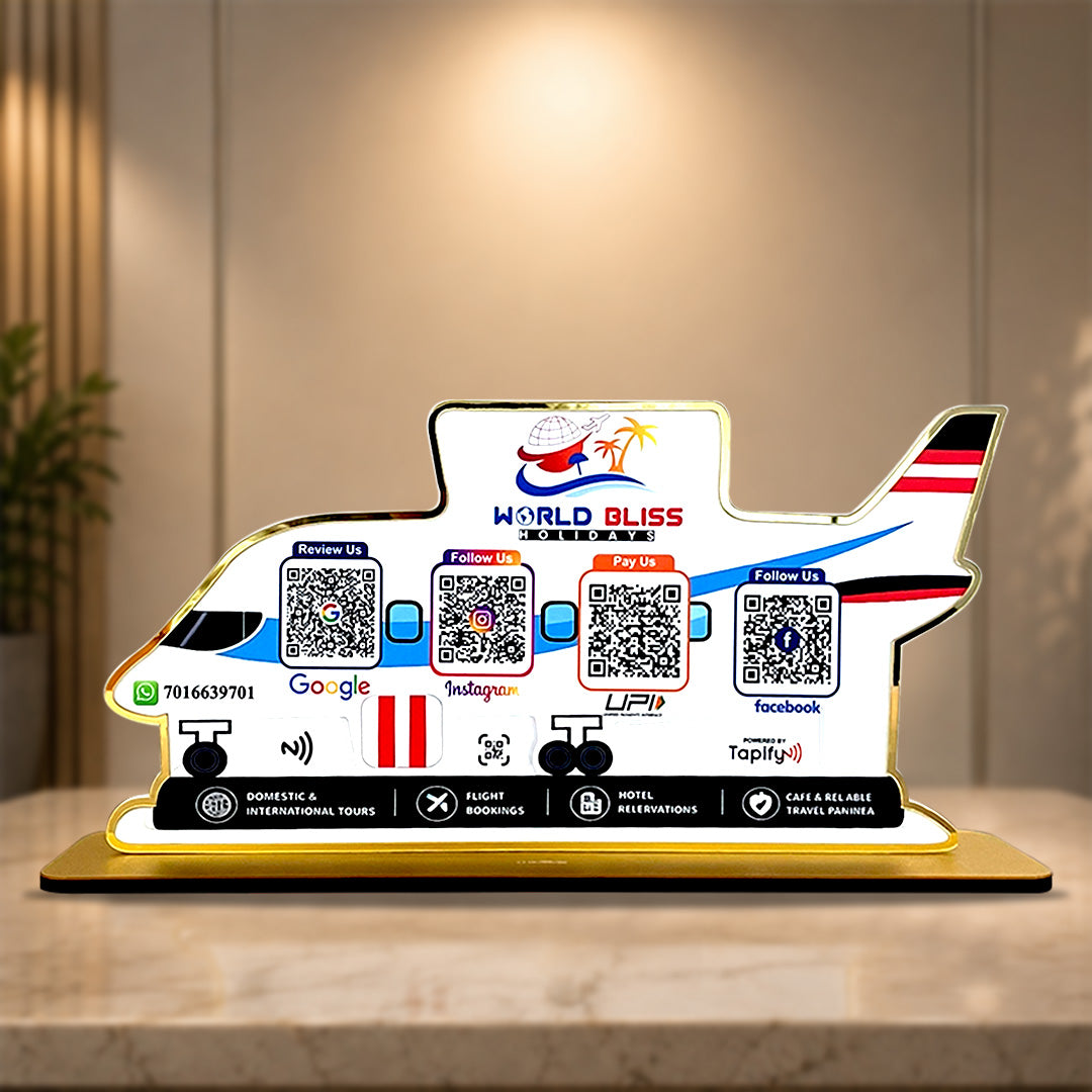 Premium Aeroplane Shaped Smart NFC 4-in-1 Tabletop Standee