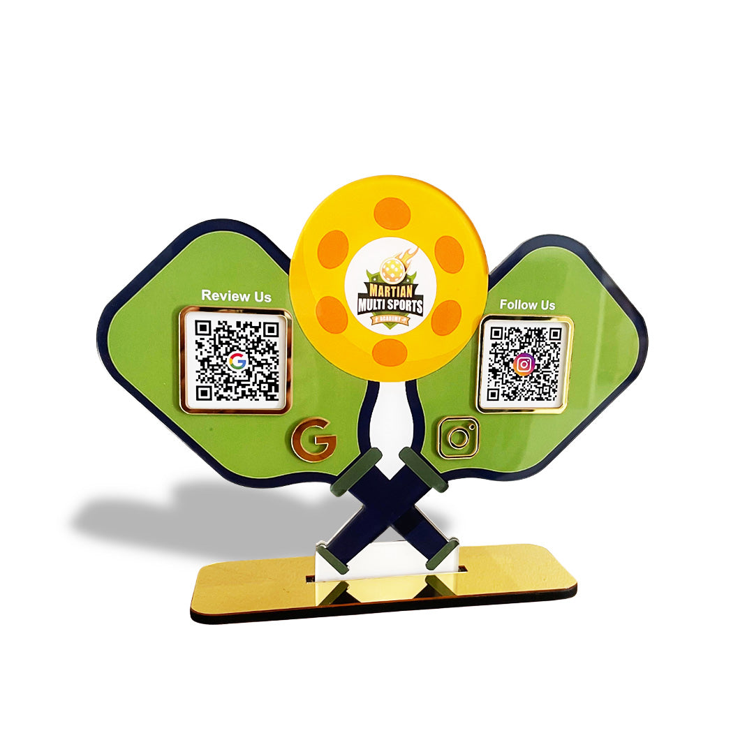 Pickleball Shaped Smart NFC 2-in-1 Table top Standee For Toys Shop and Sports Industry ( Green Colour )