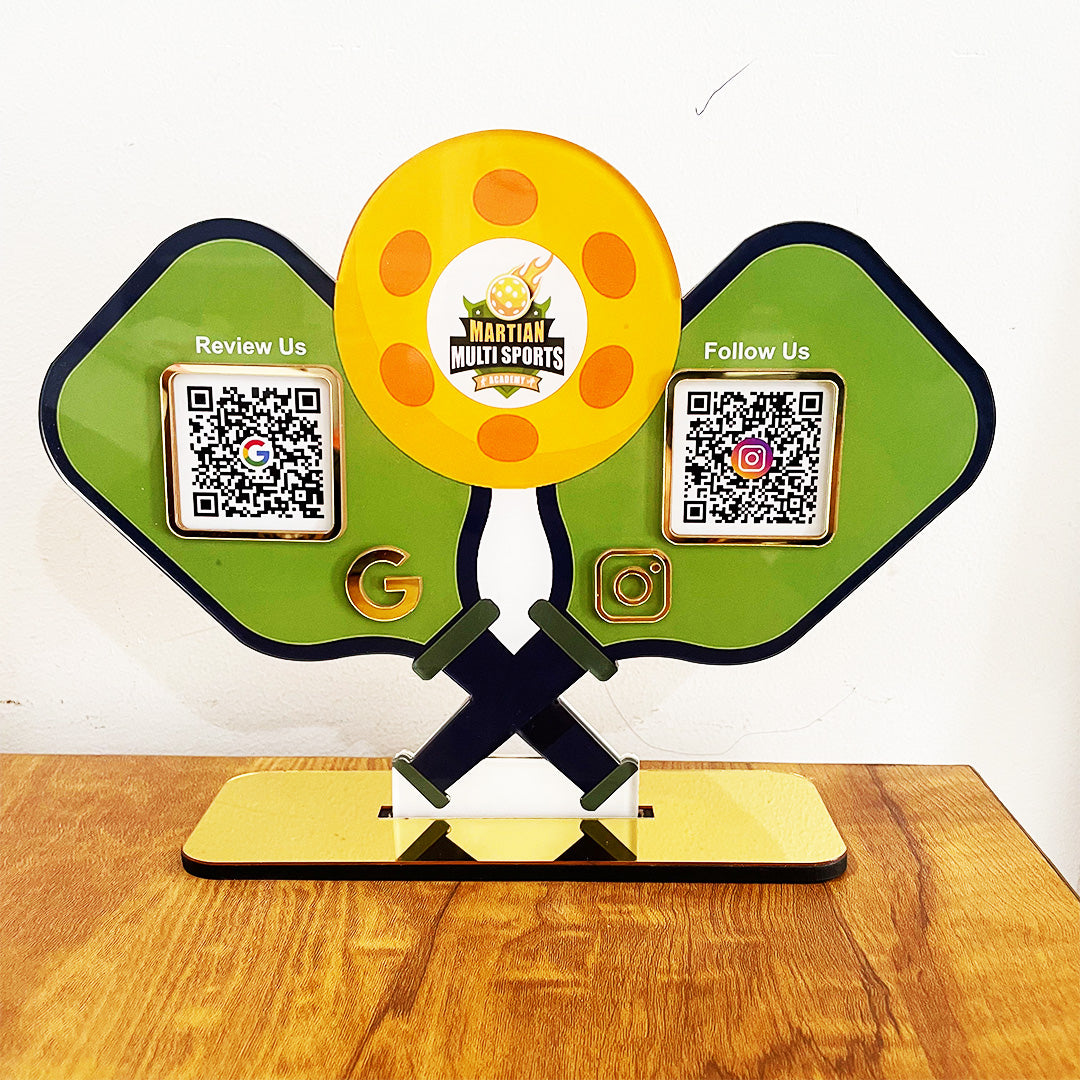 Pickleball Shaped Smart NFC 2-in-1 Table top Standee For Toys Shop and Sports Industry ( Green Colour )