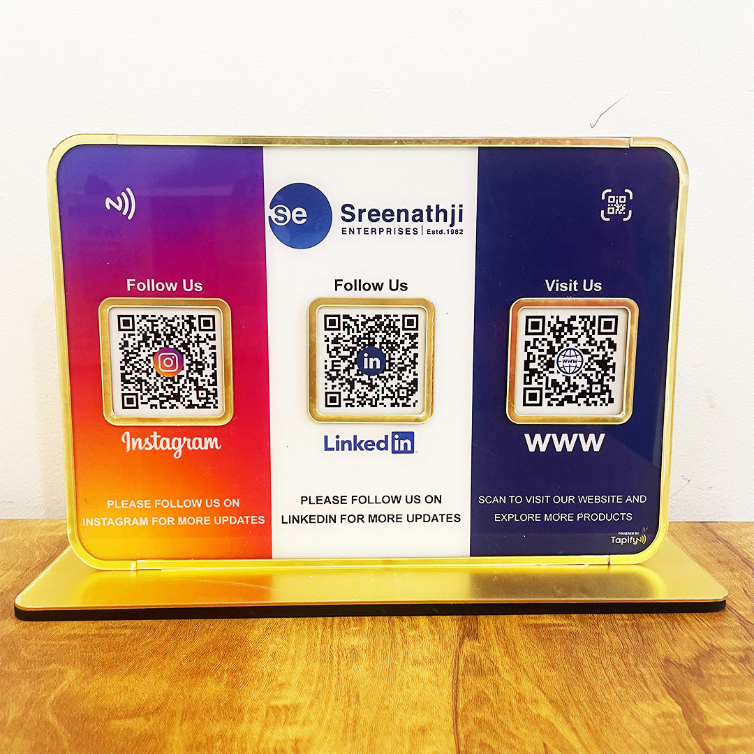 Premium Smart NFC 3-in-1 Table Top Standee - Instagram, LinkedIn, Website - Theme
