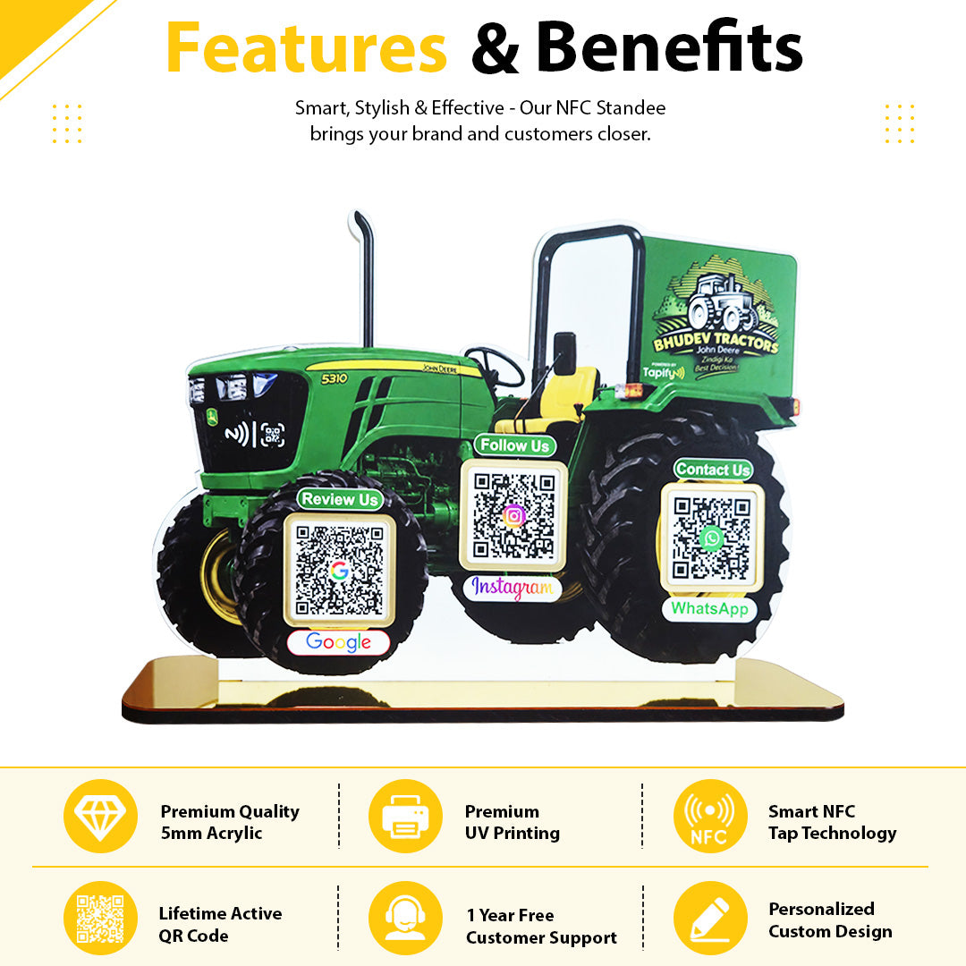 Big size Tractor Cutout Shaped Smart NFC 3-in-1 Tabletop Standee