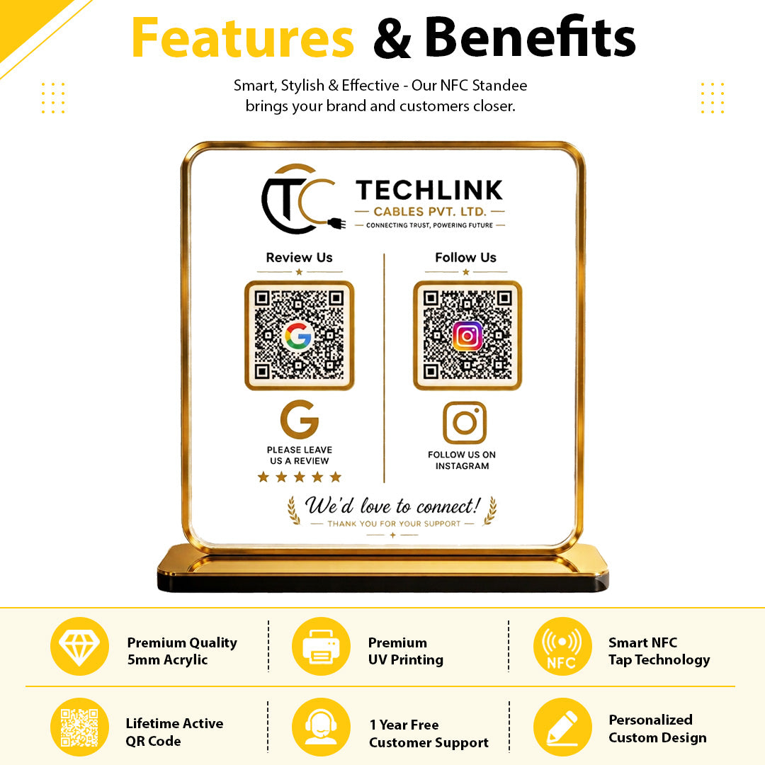 Premium Smart NFC 2-in-1 Table Top Standee | Transparent Edition