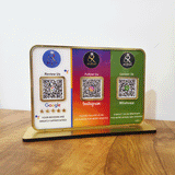 Premium Smart NFC 3QR Table Top Standee | Social Media Theme Edition - For- GR,WP,IG