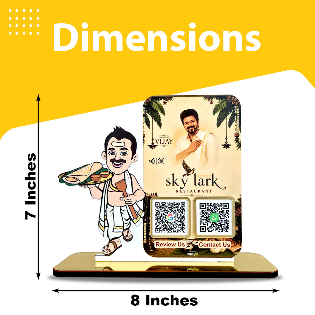 South Indian Chef Cutout Smart NFC 2QR Standee - For Restaurant