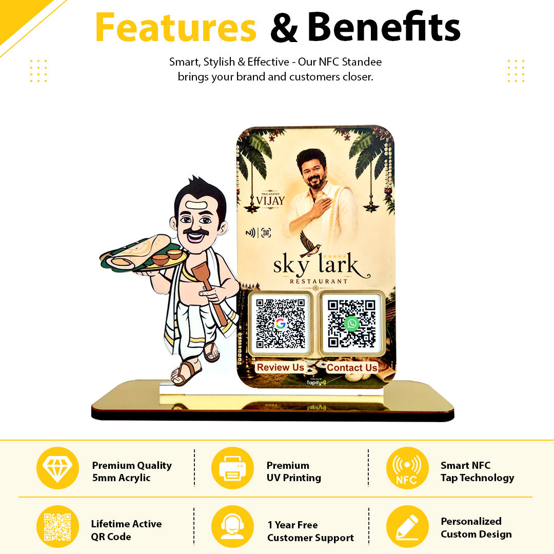 South Indian Chef Cutout Smart NFC 2QR Standee - For Restaurant