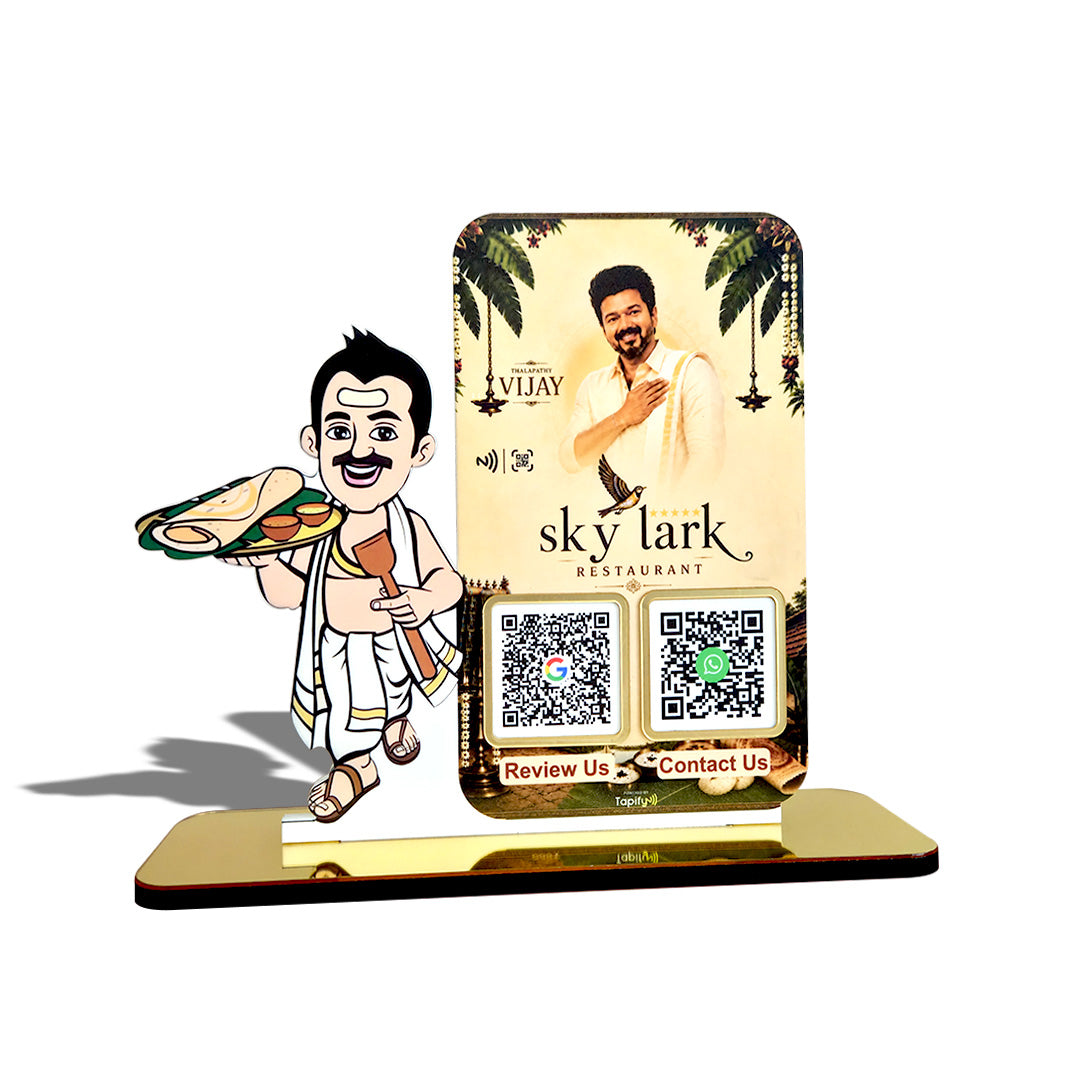 South Indian Chef Cutout Smart NFC 2QR Standee - For Restaurant