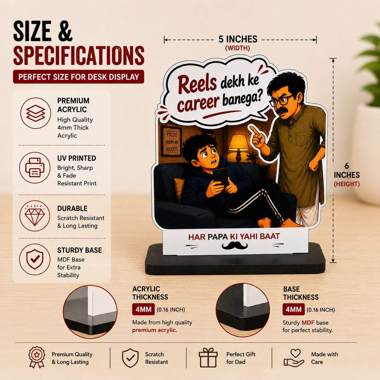 Tapify “Reels Dekh ke Career Banega?” Acrylic Standee for Dad | Funny Father’s Day Gift