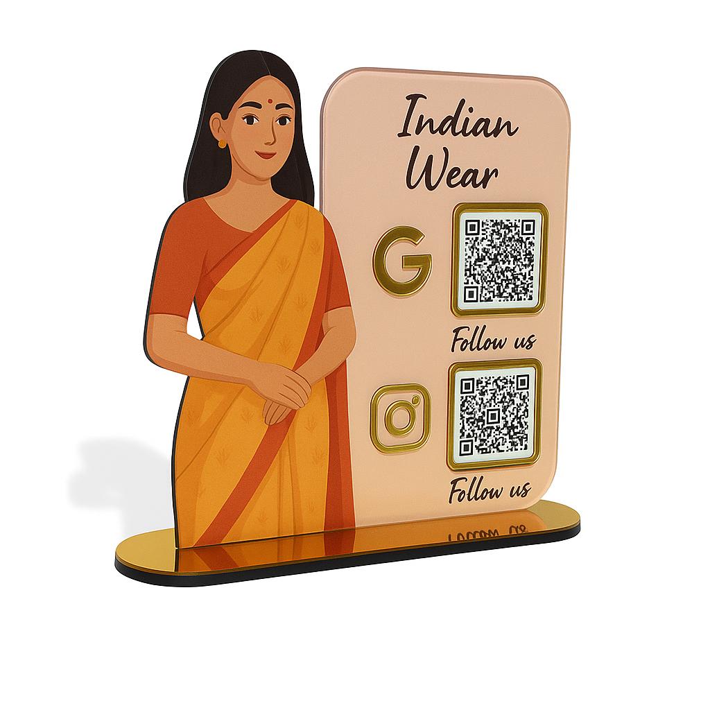 Lady in Saree Cutout Smart NFC 2-QR Standee - For ladies Garments Business