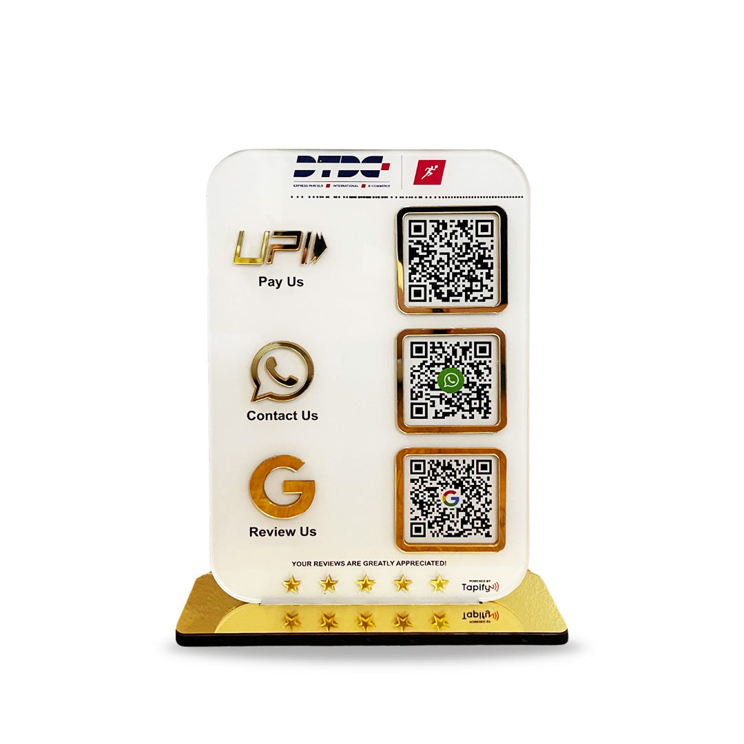 Smart NFC 3-in-1 Standee | White Colour | Portrait Style | UPI, Whatsapp, Google