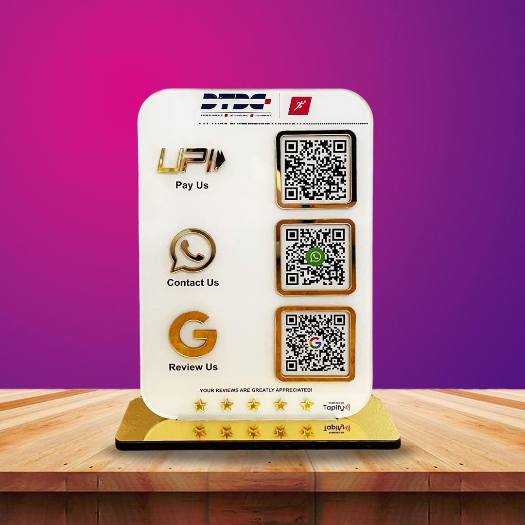 Smart NFC 3-in-1 Standee | White Colour | Portrait Style | UPI, Whatsapp, Google