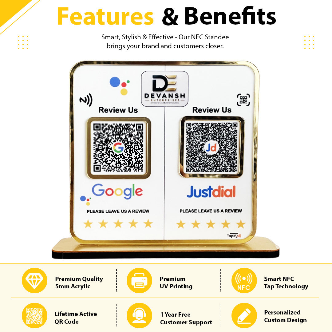 Premium Smart NFC 2-in-1 Table Top Standee - Google Review, Justdial