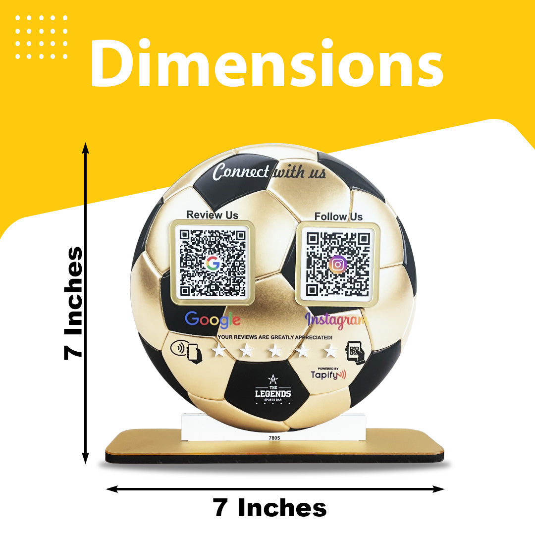 Football Shaped Smart NFC 2 QR Standee - For Sports Club & Academy - Golden Colour