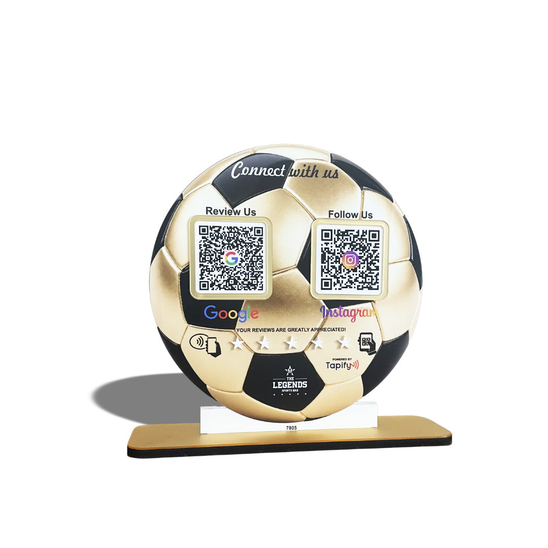 Football Shaped Smart NFC 2 QR Standee - For Sports Club & Academy - Golden Colour