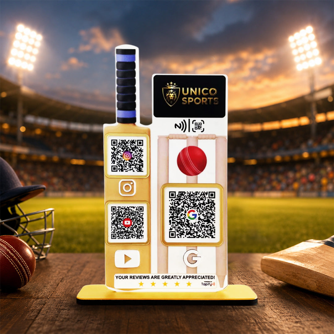 Cricket bat & Stump Shaped 3 in 1 Smart NFC Standee