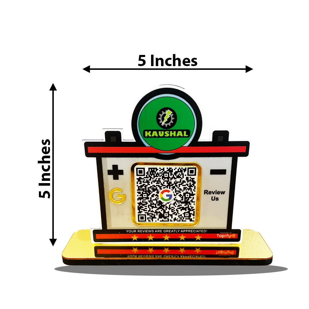 Battery Shaped Smart NFC 1 QR Standee - For Electrical Showrooms & Battery Manufacturers etc-II
