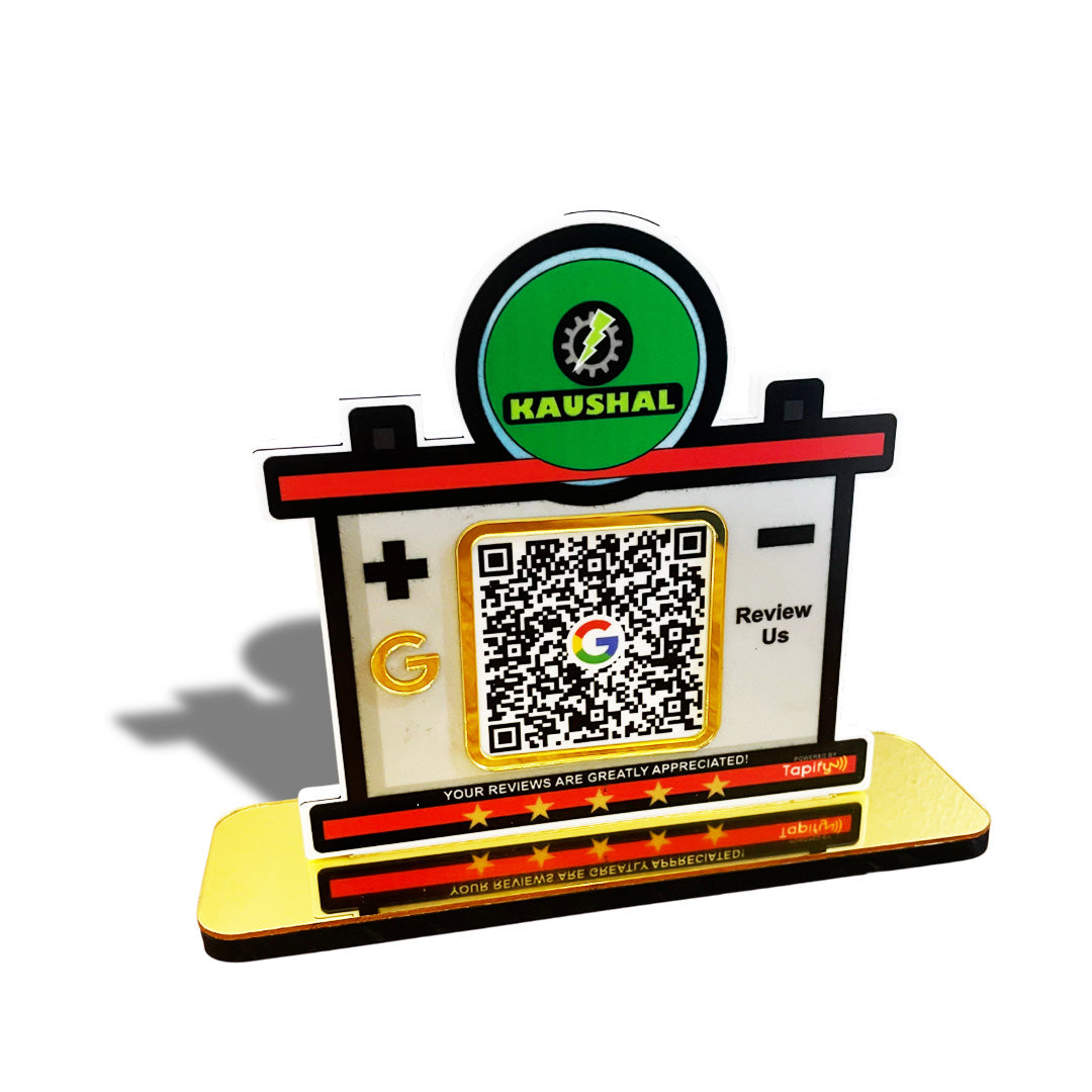 Battery Shaped Smart NFC 1 QR Standee - For Electrical Showrooms & Battery Manufacturers etc-II