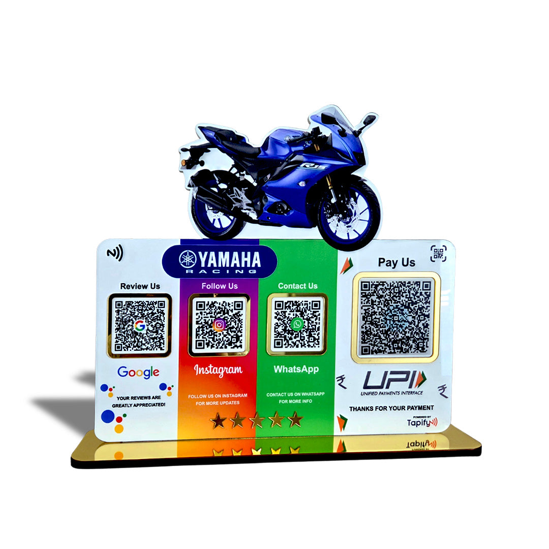 Bike Logo Cutout Edition - Smart NFC 4-in-1 Table Top Standee - Big UPI - Sports Bike Edition