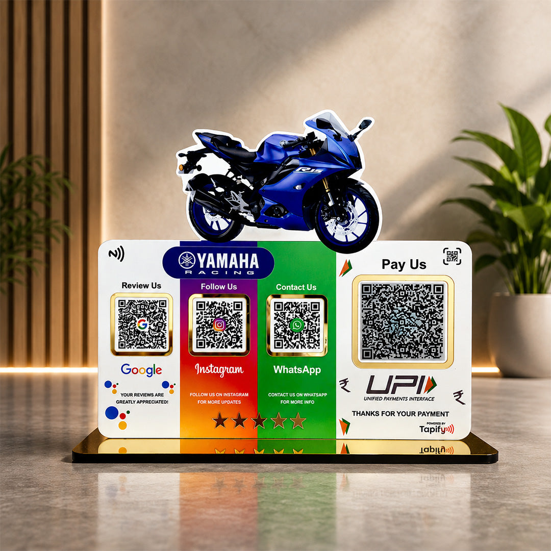 Bike Logo Cutout Edition - Smart NFC 4-in-1 Table Top Standee - Big UPI - Sports Bike Edition