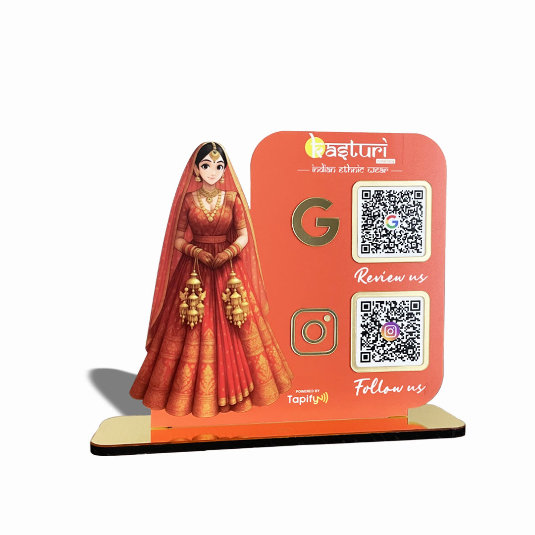Bridal Cutout Smart NFC 2QR Standee - For Beauty Parlour & Garment Shop ( Big Size ) - Orange Colour
