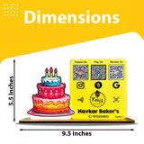 Cake Cutout Shaped Smart NFC 3-in-1 Table Top Standee - Only Print Edition ( Yellow Colour )