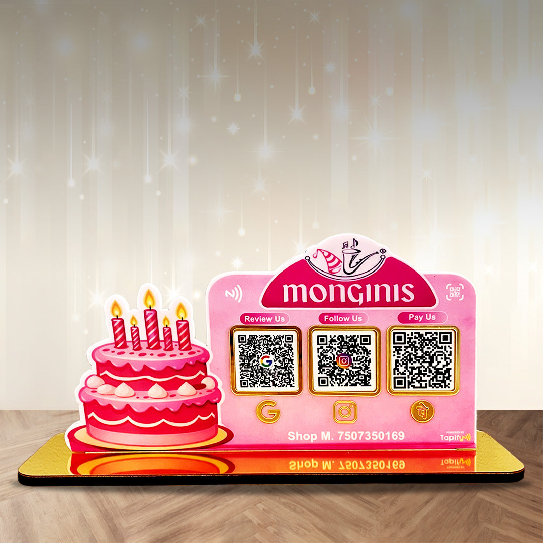 Cake Cutout Shaped Smart NFC 3-in-1 Table Top Standee