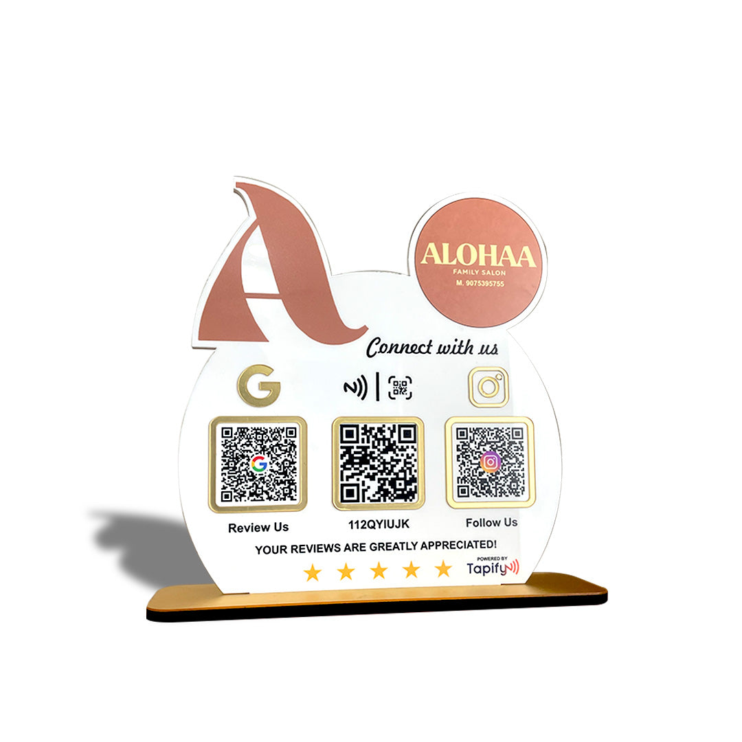 Logo Cutout Edition Shape - Smart NFC 3-in-1 Table Top Standee For - Family Salon (Big Logo)