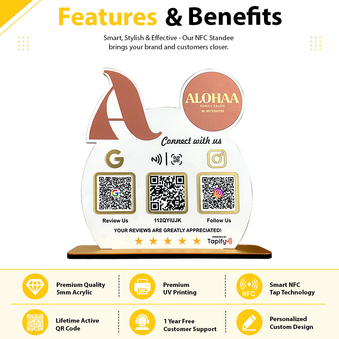 Logo Cutout Edition Shape - Smart NFC 3-in-1 Table Top Standee For - Family Salon (Big Logo)