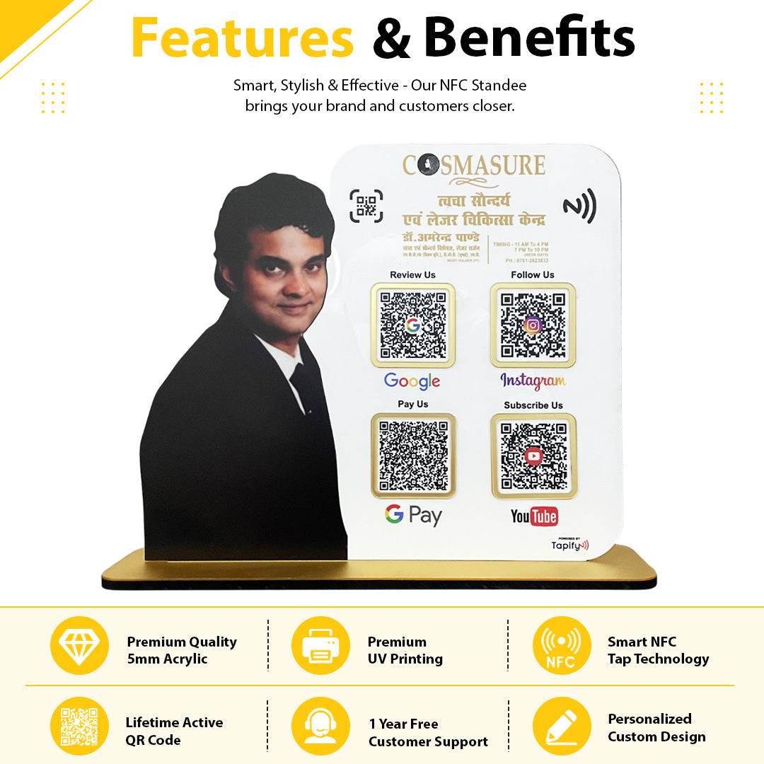 Doctor Cutout Shape - Smart NFC - 4 QR  Table Top Standee - Personalized Photo