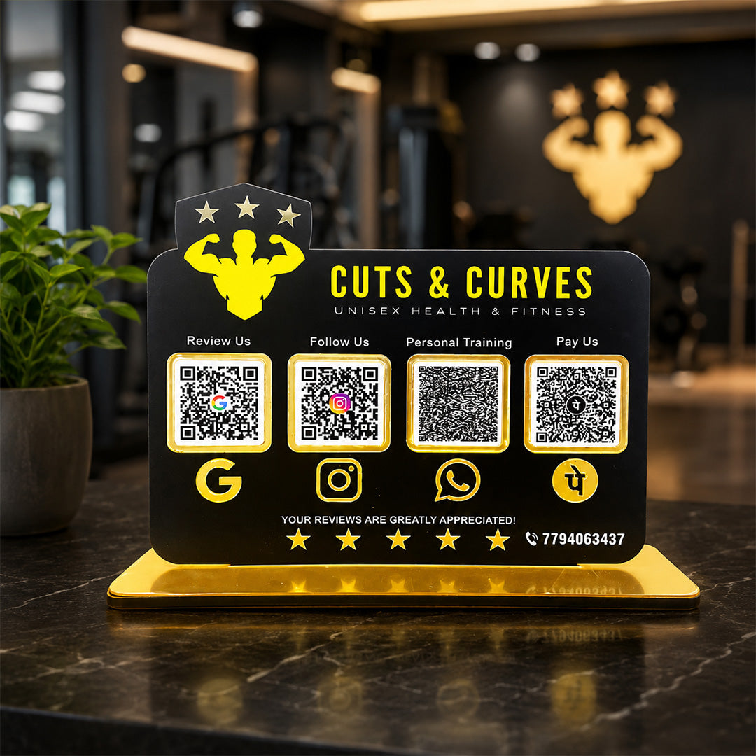 Gym Logo Cutout Shaped Smart NFC 4-in-1 Tabletop Standee For Health and Fitness