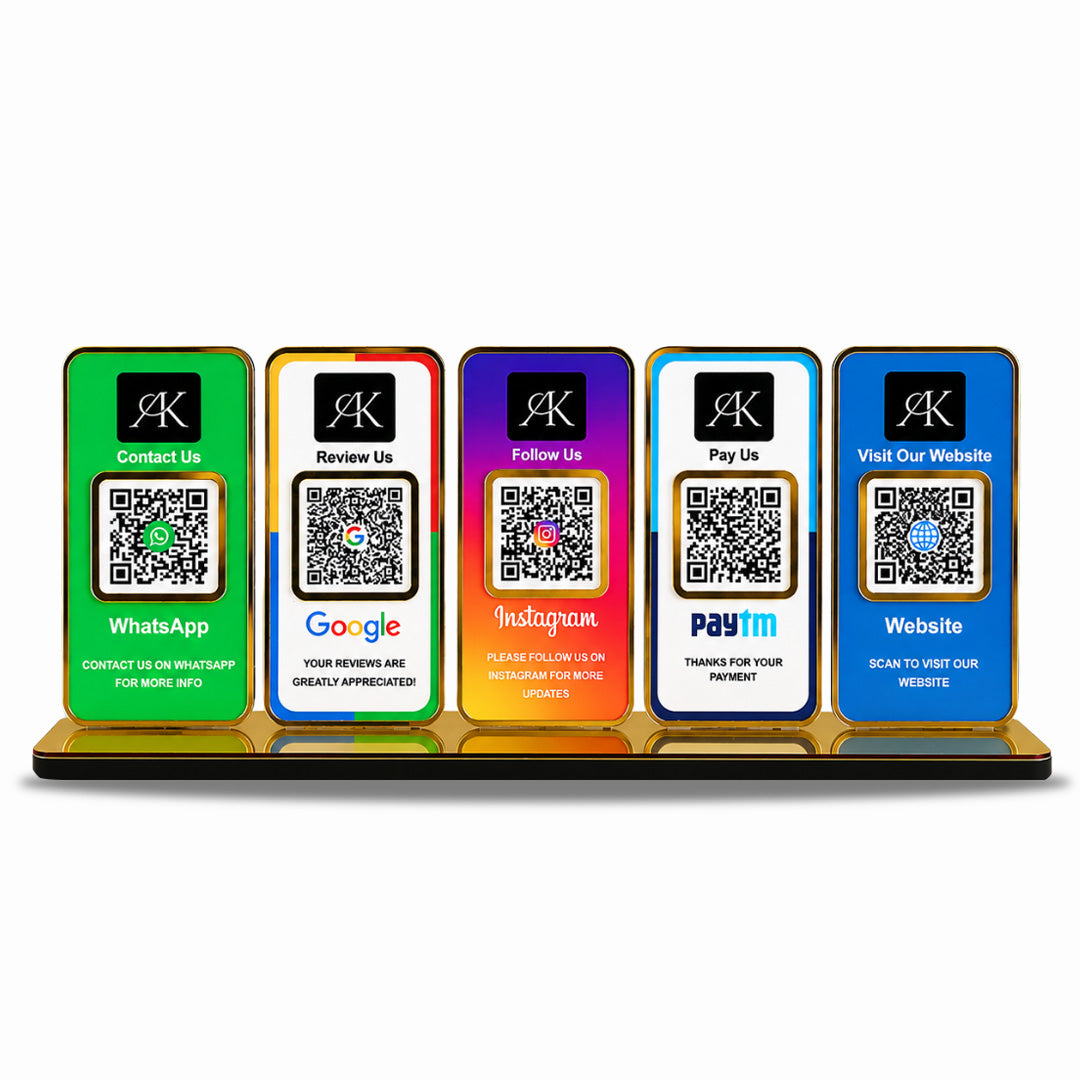 New Premium |Social Media Theme Edition | 5 in 1 Smart NFC Standee For - Whatsapp, Google, Instagram, Paytm & Website