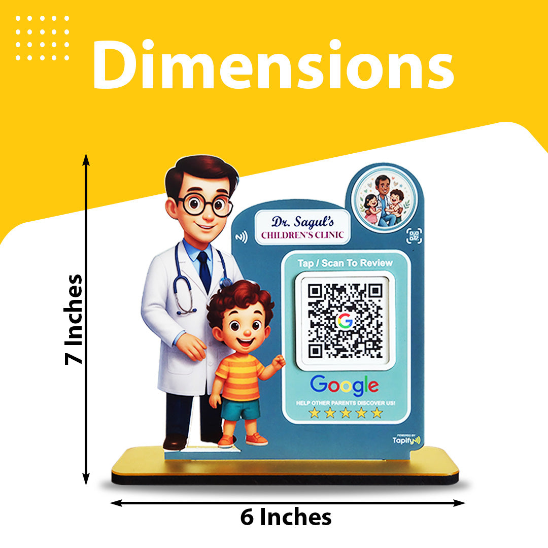 Doctor & Kid Cutout Shape - Smart NFC 1QR Standee Google Theme - Blue Colour