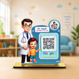 Doctor & Kid Cutout Shape - Smart NFC 1QR Standee Google Theme - Blue Colour