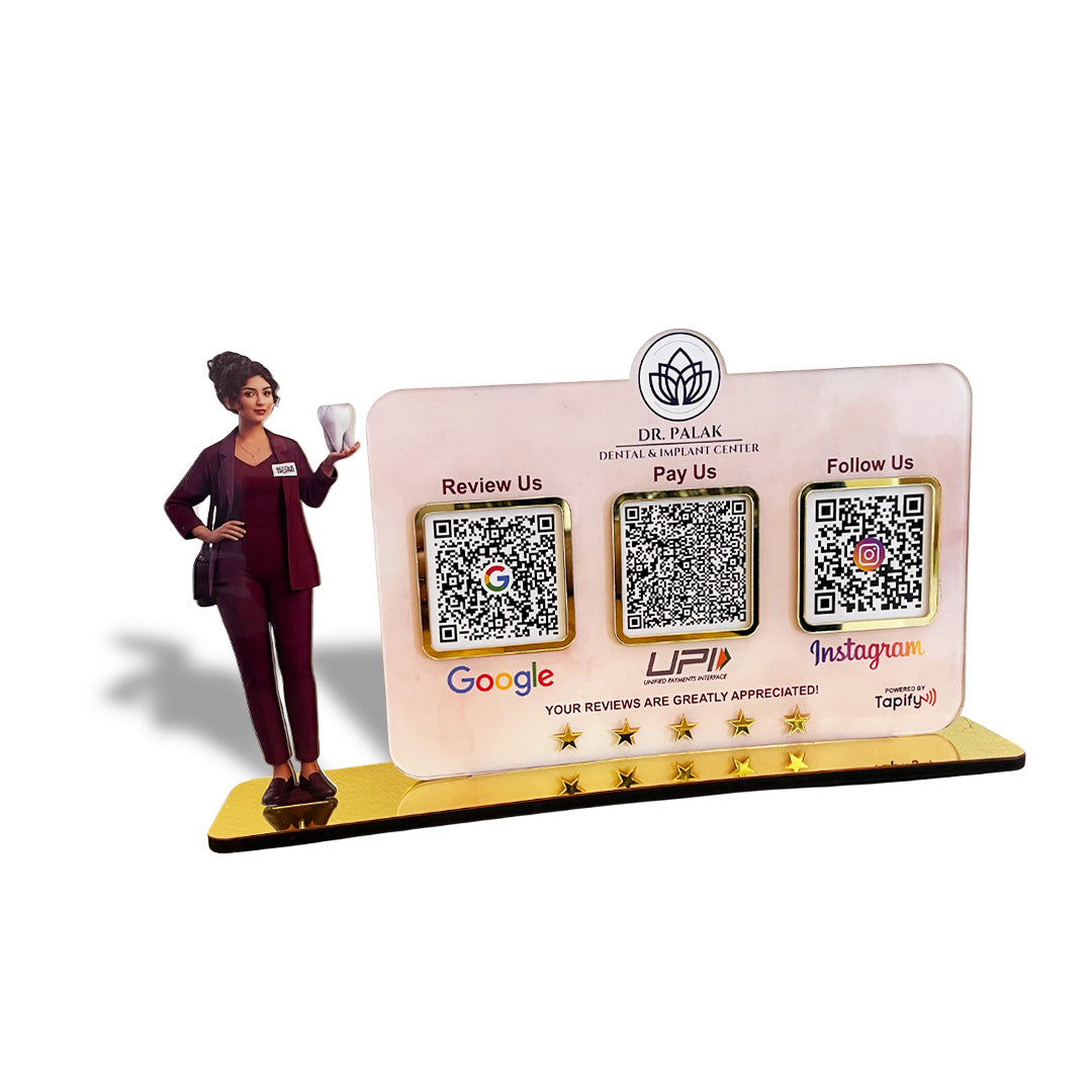 Dentist Cutout Theme - Smart NFC 3-in-1  Table top Standee - For Pediatric and Dental Clinics