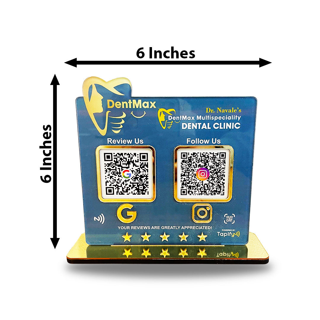 Teeth Shape Logo Cutout - Smart NFC 2-in-1 Tabletop Standee - For Dentist - Blue Theme