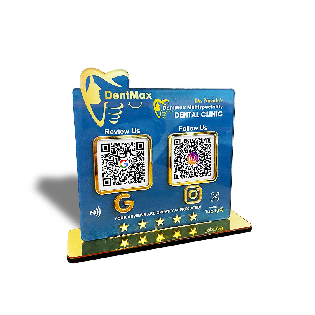 Teeth Shape Logo Cutout - Smart NFC 2-in-1 Tabletop Standee - For Dentist - Blue Theme