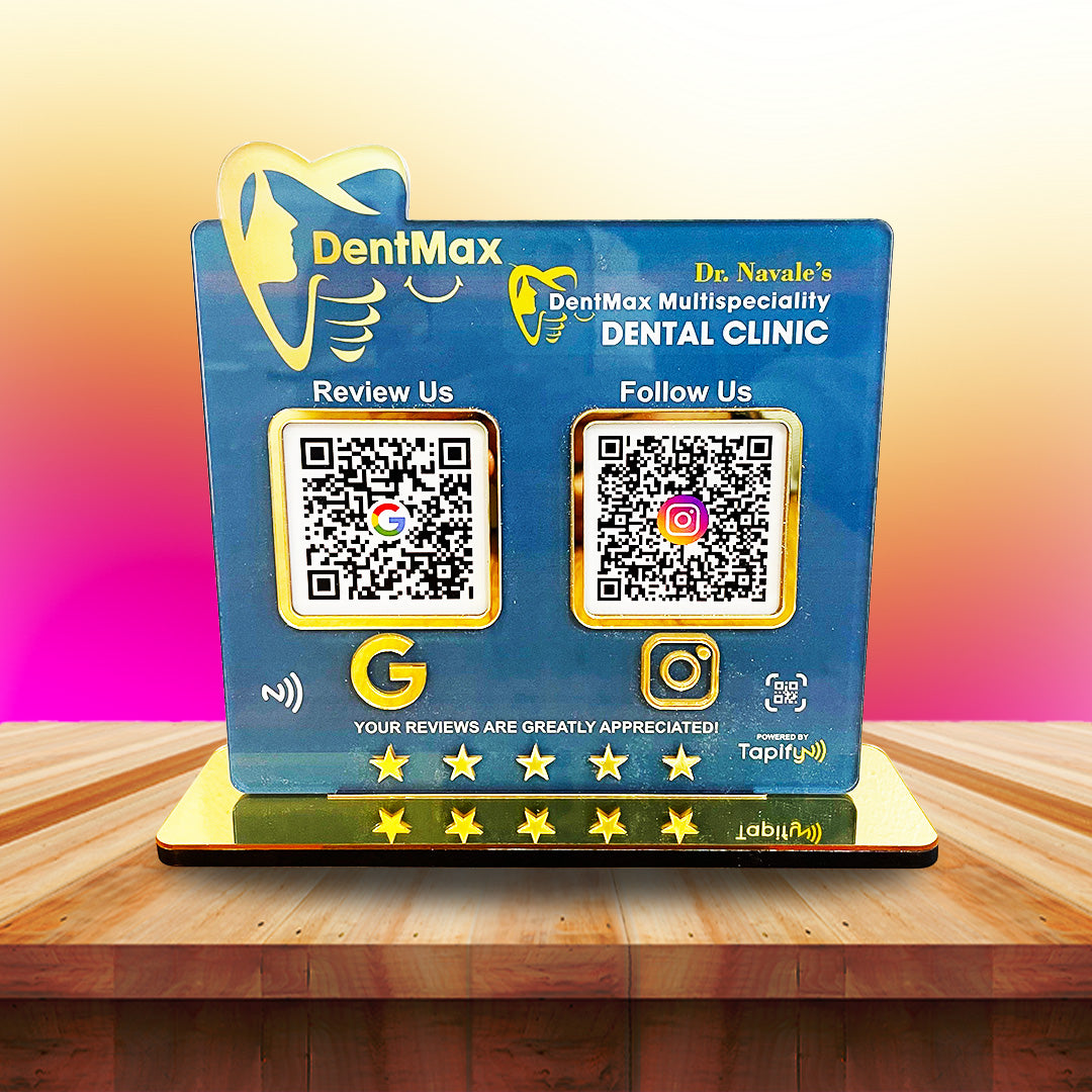 Teeth Shape Logo Cutout - Smart NFC 2-in-1 Tabletop Standee - For Dentist - Blue Theme