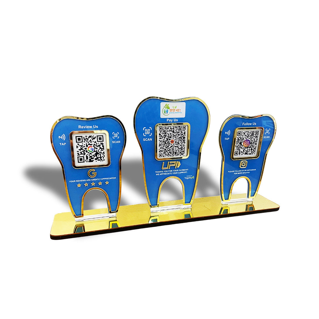 Tooth Shaped  - Smart NFC 3-in-1 Tabletop Standee - Blue Colour | For Dentist
