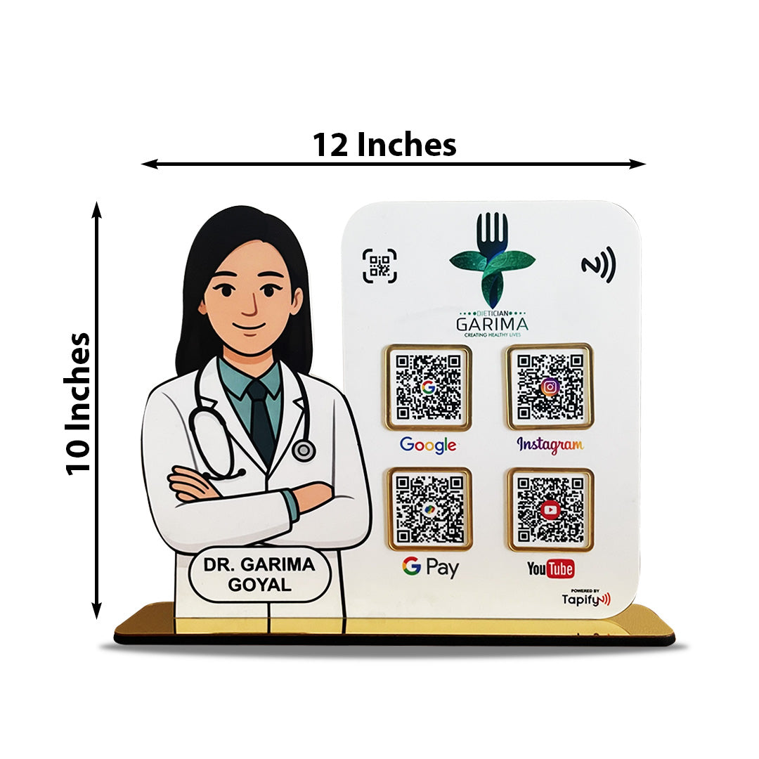 Big Size - Lady Doctor Cutout Shape - 4 QR  Table Top Standee