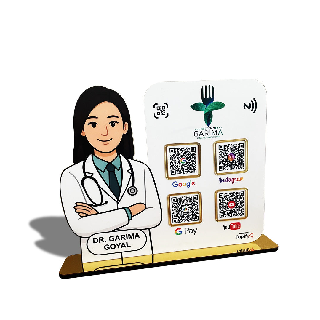 Big Size - Lady Doctor Cutout Shape - 4 QR  Table Top Standee