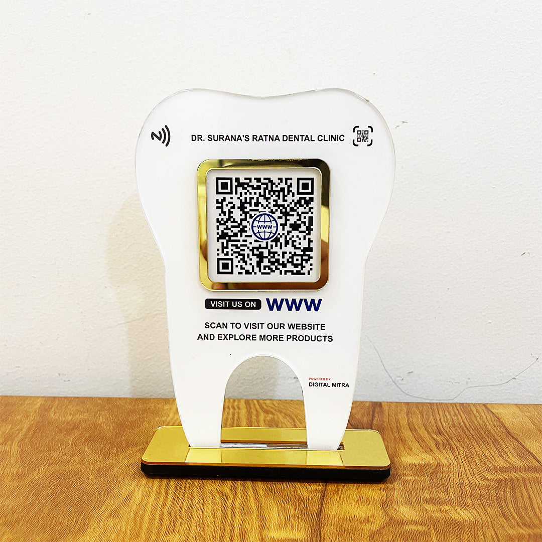 Tooth Shaped NFC Single QR Standee  With Website QR- For Dentists