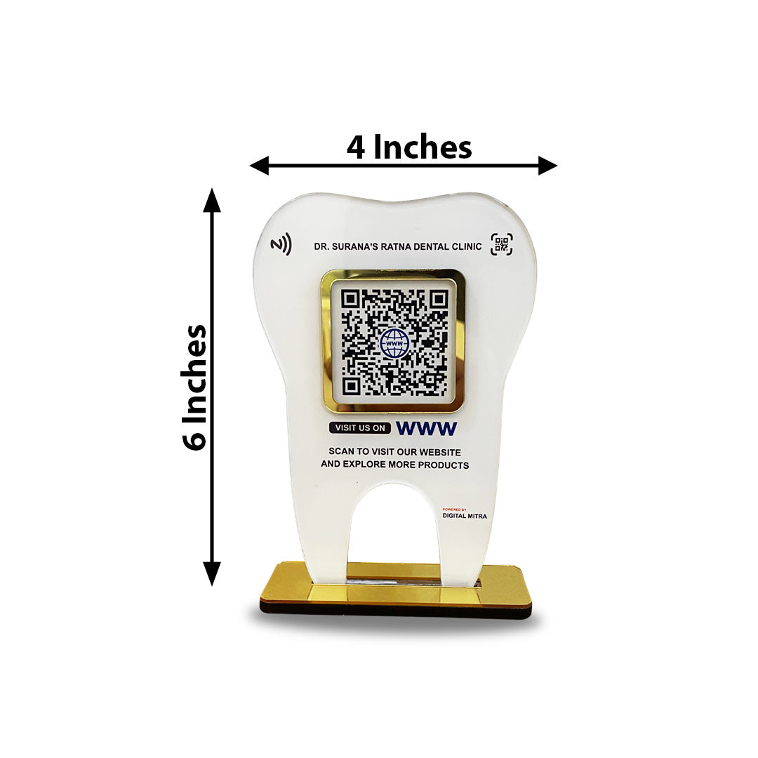 Tooth Shaped NFC Single QR Standee  With Website QR- For Dentists