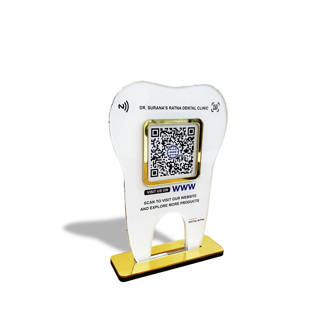 Tooth Shaped NFC Single QR Standee  With Website QR- For Dentists