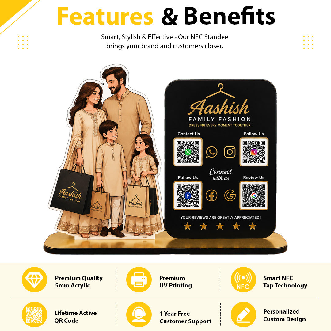 Parents & Kids Cutout Smart NFC - Premium  4 QR Tabletop Standee -II