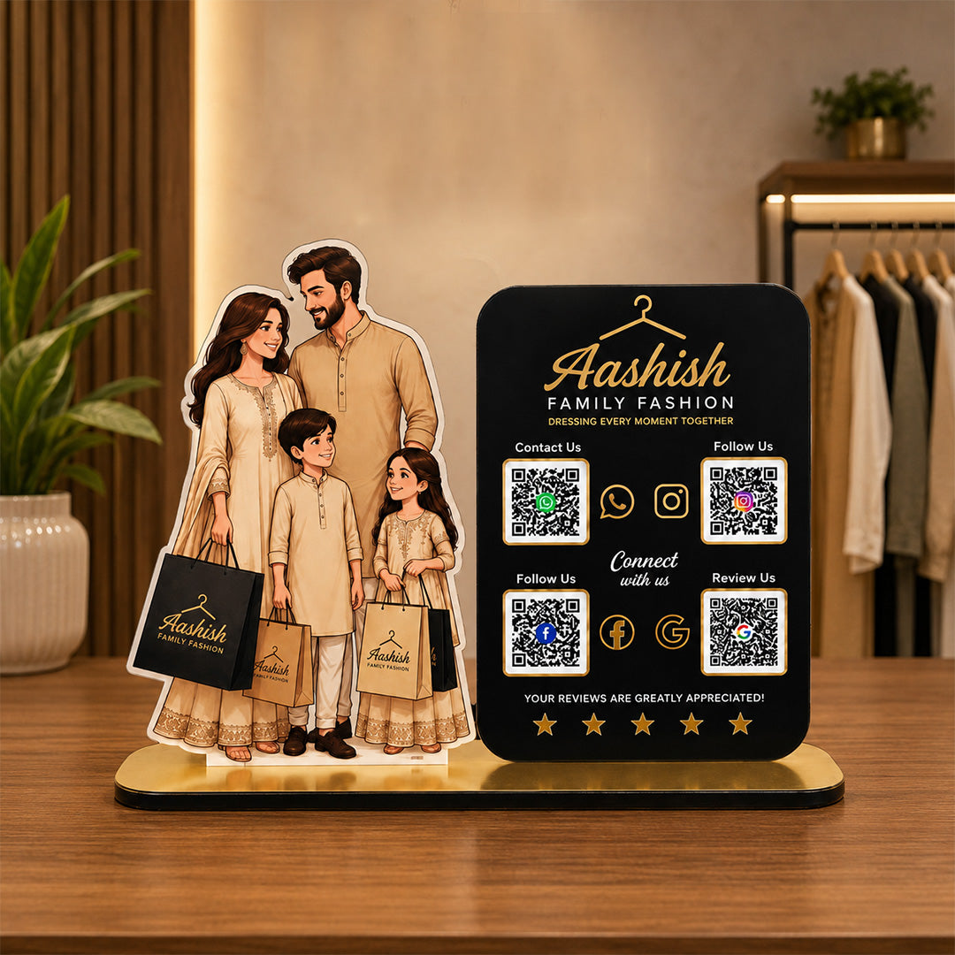 Parents & Kids Cutout Smart NFC - Premium  4 QR Tabletop Standee -II