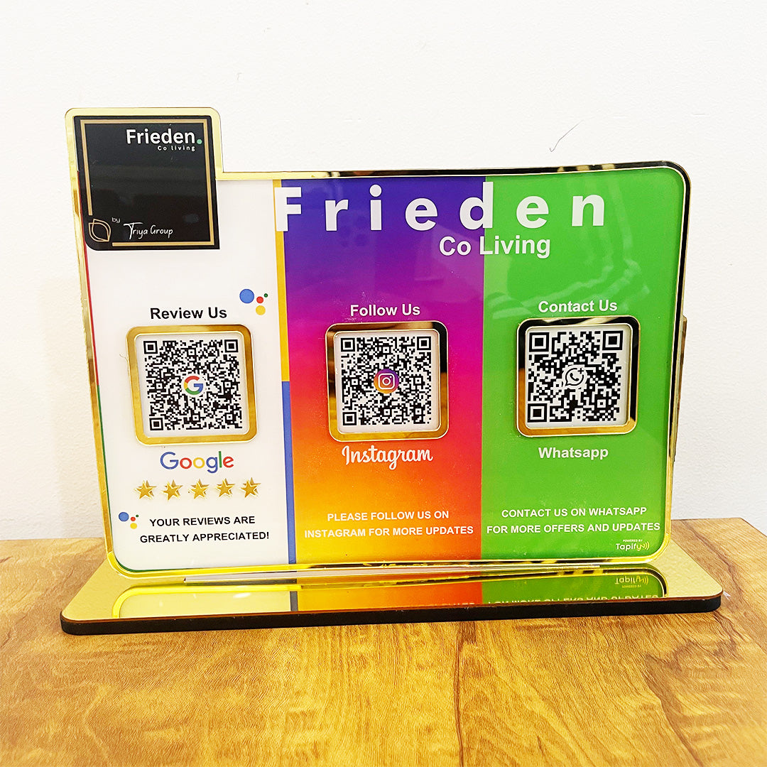 Logo Cutout Premium Smart NFC 3QR Table Top Standee | Social Media Theme Edition-II