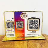 Premium Smart NFC 3QR Table Top Standee | Social Media Theme Edition With Big UPI