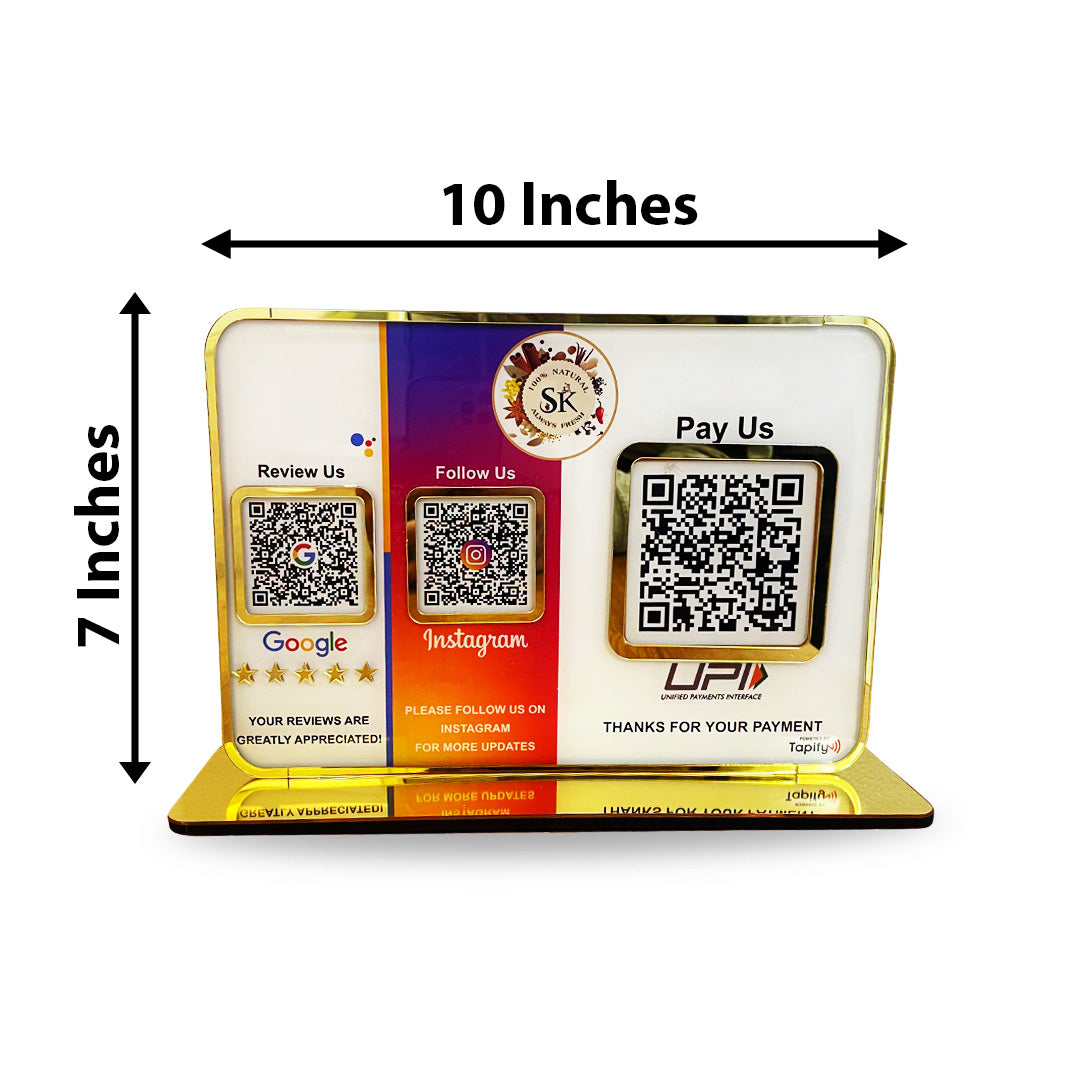 Premium Smart NFC 3QR Table Top Standee | Social Media Theme Edition With Big UPI